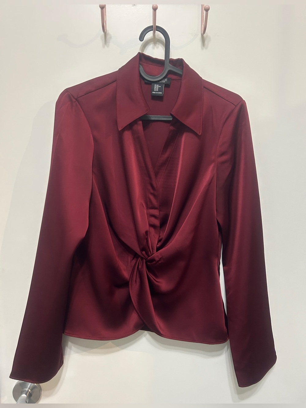 Rachel Zoe Burgundy Satin Twist-Front Blouse